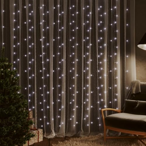 vidaXL LED Lichtervorhang Lichternetz Innen Außen Garten Weihnachten Lichterkette Deko Weihnachtsdeko 3x3m 300 LEDs Warmweiß 8 Funktionen von vidaXL