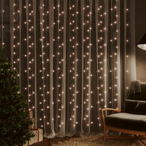 vidaXL LED Lichtervorhang Lichternetz Innen Außen Garten Weihnachten Lichterkette Deko Weihnachtsdeko 3x3m 300 LEDs Warmweiß 8 Funktionen von vidaXL