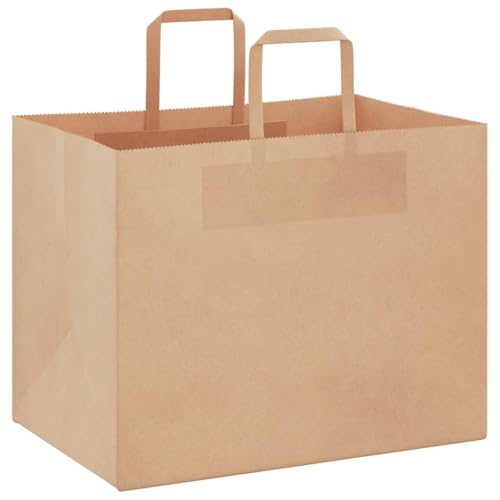 vidaXL Papiertragetaschen 50 Stk., Papiertüten mit Henkeln, Kraftpapiertüten, Geschenktüten für Einkaufen Hochzeiten Verpackungen Partys Geburtstag Weihnachten, Braun 32x22x24cm von vidaXL