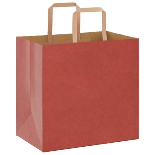 vidaXL Papiertragetaschen 50 Stk., Papiertüten mit Henkeln, Kraftpapiertüten, Geschenktüten für Einkaufen Hochzeiten Verpackungen Partys Geburtstag Weihnachten, Rot 26x17x25cm von vidaXL