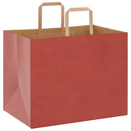 vidaXL Papiertragetaschen 50 Stk., Papiertüten mit Henkeln, Kraftpapiertüten, Geschenktüten für Einkaufen Hochzeiten Verpackungen Partys Geburtstag Weihnachten, Rot 32x22x24cm von vidaXL