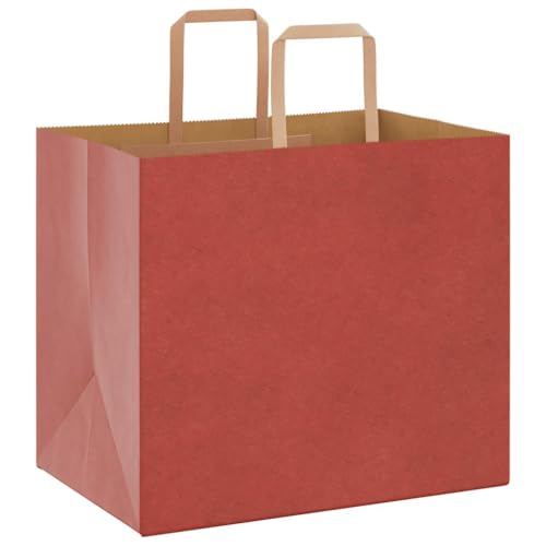 vidaXL Papiertragetaschen 50 Stk., Papiertüten mit Henkeln, Kraftpapiertüten, Geschenktüten für Einkaufen Hochzeiten Verpackungen Partys Geburtstag Weihnachten, Rot 32x22x28cm von vidaXL