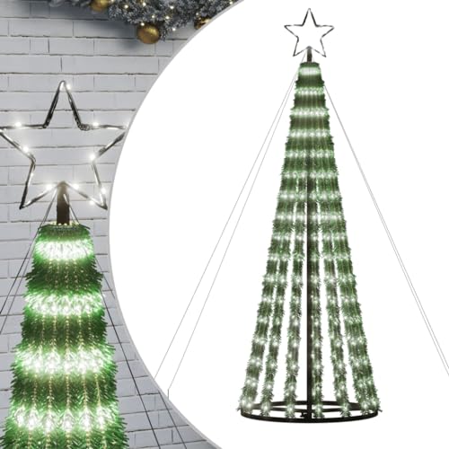 vidaXL Weihnachtsbaum, Beleuchtet Christbaum mit 275 LEDs, LED Tannenbaum Kegelform mit 8 Beleuchtungsmodi, Weihnachtsbeleuchtung Weihnachtsdeko, Kaltweiß 180 cm von vidaXL