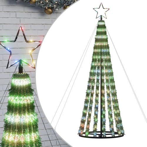 vidaXL Weihnachtsbaum, Beleuchtet Christbaum mit 275 LEDs, LED Tannenbaum Kegelform mit 8 Beleuchtungsmodi, Weihnachtsbeleuchtung Weihnachtsdeko, Mehrfarbig 180 cm von vidaXL