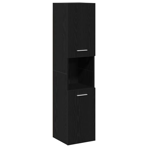 vidaXL Zeitgenössischer Schwarze Eichen-Badezimmerschrank mit massivem Holz und Edelstahlgriffen 2 Türen mit Scharnieren Stilvolle Inneneinheit für Vanity-Artikel 30X30X130 cm Möbel Holz vidaXL Zeitgenössischer Schwarze Eichen-Badezimmerschrank mit massivem Holz und Edelstahlgriffen 2 Türen mit Scharnieren Stilvolle Inneneinheit für Vanity-Artikel 30X30X130 cm Möbel Holz von vidaXL