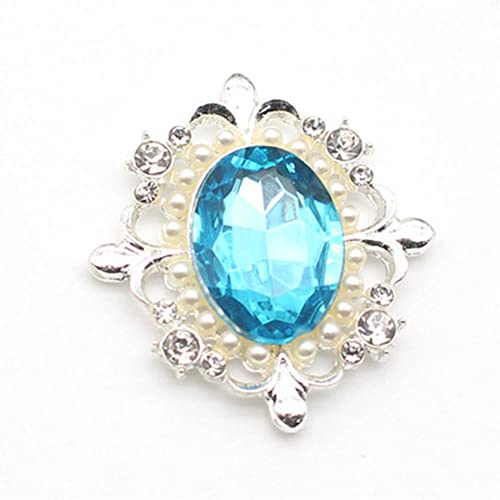 3 STÜCKE 31x34mm Oval Perle Strass Legierung Knöpfe Flatback Verzierungen Dekorativer Knopf für Kleid Schmuck Brosche Ohrring Zubehör (Hellblau) von vingol