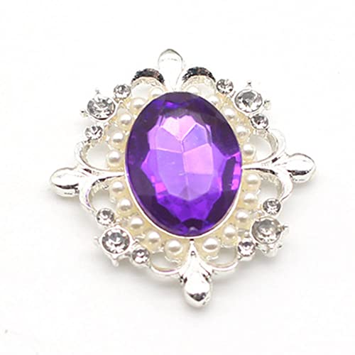 3 STÜCKE 31x34mm Oval Perle Strass Legierung Knöpfe Flatback Verzierungen Dekorativer Knopf für Kleid Schmuck Brosche Ohrring Zubehör (Lila) von vingol