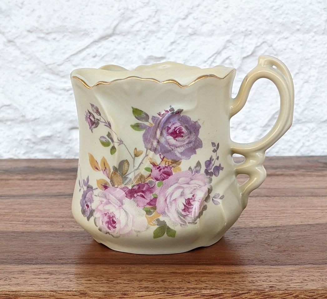 Vintage Handbemalte Nippon Rasur Tasse/Scuttle, Rosa Und Lila Blumen, Badezimmer Dekor von vintagenorthfinds