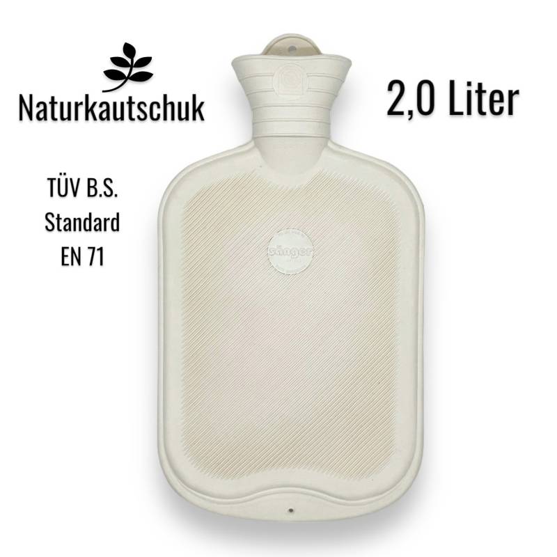 Wärmflasche 2, 0 Liter Sänger ® Weiß Naturkautschuk von vintagespirit21