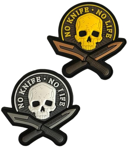 Vmcoatdu 2 Stück 3D No Knife No Life PVC Rubber Patch Badge Emblem mit Haken Applikation Patches von vmcoatdu