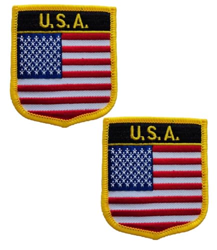 vmcoatdu 2 Stück Amerika USA USA Flagge Rechteck oder Schild bestickter Aufnäher Abzeichen Emblem zum Aufnähen oder Aufbügeln (Rot Amerika, Schild/7 x 6 cm) von vmcoatdu