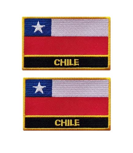 vmcoatdu 2 Stück Aufnäher mit Chili-Flagge, rechteckig oder Schild, bestickt, zum Aufnähen oder Aufbügeln (rot, Chile, rechteckig, 8 x 5 cm) von vmcoatdu