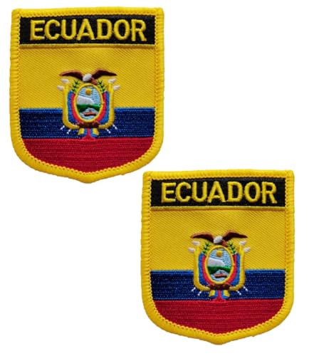 vmcoatdu 2 Stück Ecuador-Flagge, rechteckig oder Schild, bestickter Aufnäher, Abzeichen mit Aufnäher zum Aufbügeln (rot, gelb, Ecuador, Schild, 7 x 6 cm) von vmcoatdu