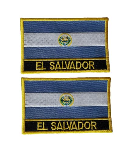 vmcoatdu 2 Stück El Salvador Flagge Rechteck oder Schild Salvador bestickter Aufnäher Abzeichen Emblem zum Aufnähen oder Aufbügeln (blau El Salvador, rechteckig/8 x 5 cm) von vmcoatdu