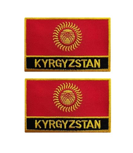 vmcoatdu 2 Stück Kirgisistan Kirgisische Flagge Kirgisien Rechteck oder Schild Kirghizia bestickter Aufnäher Abzeichen Emblem zum Aufnähen oder Aufbügeln (rotes Kirgisistan, rechteckig/8 x 5 cm) von vmcoatdu