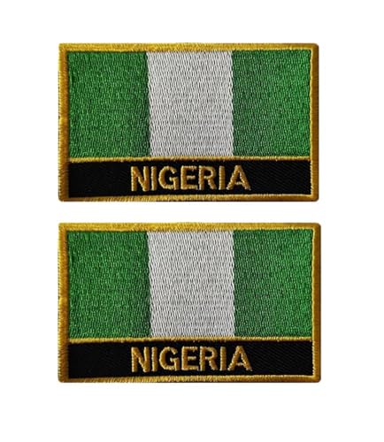 vmcoatdu 2 Stück Nigeria-Flagge, rechteckig oder Schild, bestickt, Abzeichen mit Aufnäher zum Aufbügeln (grün, Nigeria, rechteckig, 8 x 5 cm) von vmcoatdu