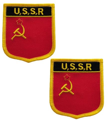 vmcoatdu 2 Stück Sowjetunion UdSSR Flagge Rechteck oder Schild bestickter Aufnäher Abzeichen Emblem zum Aufnähen oder Aufbügeln (rote Sowjetunion, Schild/7 x 6 cm) von vmcoatdu