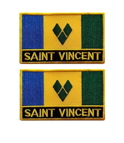 vmcoatdu 2 Stück St. Vincent Grenadinen-Flagge, rechteckig oder Schild, bestickter Aufnäher, Abzeichen mit Aufnähen und Aufbügeln (blauer St. Vincent und die Grenadinen, rechteckig/8 x 5 cm) von vmcoatdu