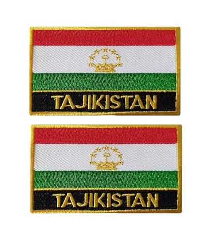 vmcoatdu 2 Stück Tadschikistan-Flagge, rechteckig oder Schild, bestickter Aufnäher, Abzeichen mit Aufnäher zum Aufbügeln (grün, Tadschikistan, Tadzhikistan, rechteckig, 8 x 5 cm) von vmcoatdu