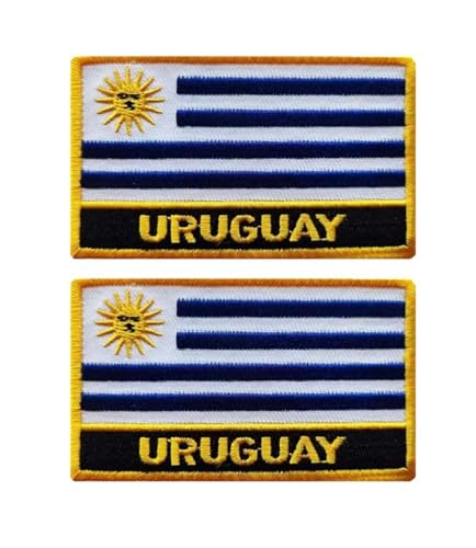 vmcoatdu 2 Stück Uruguay-Flagge, rechteckig oder Schild, bestickt, Abzeichen mit Aufnäher zum Aufbügeln (blaues Uruguay, rechteckig/8 x 5 cm) von vmcoatdu