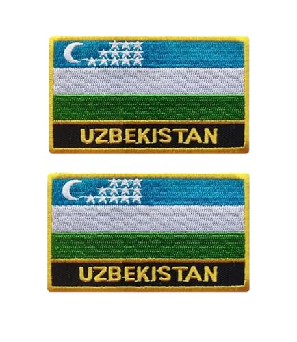 vmcoatdu 2 Stück Usbekistan-Flagge, rechteckig oder Schild, bestickter Aufnäher, Abzeichen mit Aufnäher zum Aufbügeln (blau, Usbekistan, rechteckig, 8 x 5 cm) von vmcoatdu