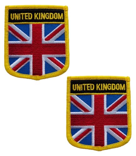 vmcoatdu 2 Stück britische Flagge des Vereinigten Königreichs, rechteckig oder Schild, bestickter Aufnäher, Abzeichen mit Aufnäher zum Aufbügeln (Blau, Großbritannien, Schild, 7 x 6 cm) von vmcoatdu