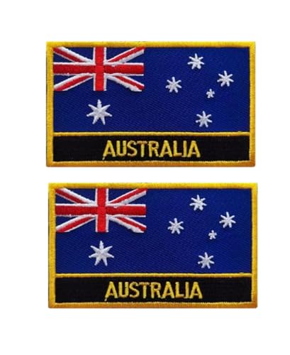 vmcoatdu Aufnäher mit Australien-Flagge, rechteckig oder Schild, bestickt, zum Aufnähen oder Aufbügeln (blau, Australien, rechteckig, 8 x 5 cm), 2 Stück von vmcoatdu