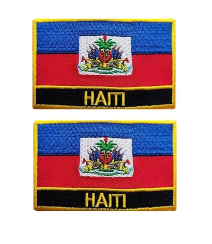 vmcoatdu Aufnäher mit Haiti-Flagge, rechteckig oder Schild, bestickt, zum Aufnähen oder Aufbügeln (rotes Haiti, rechteckig, 8 x 5 cm), 2 Stück von vmcoatdu