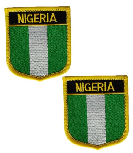 vmcoatdu Aufnäher mit Nigeria-Flagge, rechteckig oder Schild, bestickt, mit Aufnäher, Aufbügler (grünes Nigeria, Schild/7 x 6 cm), 2 Stück von vmcoatdu