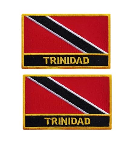 vmcoatdu Aufnäher mit Trinidada- und Tobago-Flagge, rechteckig oder Schild, bestickt, zum Aufnähen oder Aufbügeln (rot, Trinidad und Tobago, rechteckig, 8 x 5 cm), 2 Stück von vmcoatdu