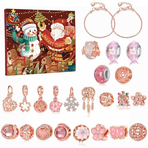 vohiko Weihnachts-Adventskalender-Armbänder für Mädchen, 24 Tage Weihnachts-Countdown-Kalender, DIY-Schmuckherstellungsset, 22 Charm-Perlen von vohiko