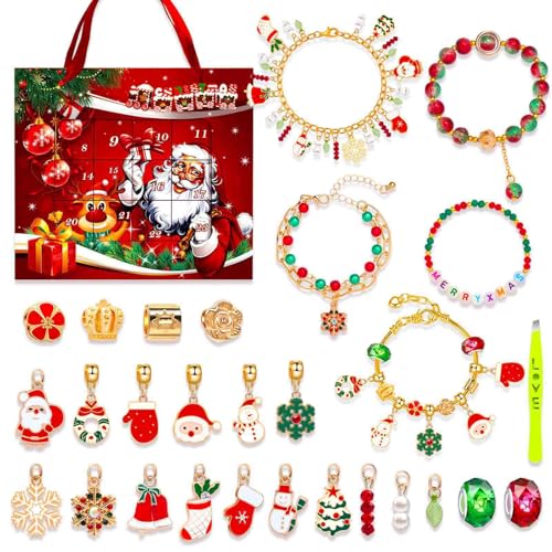 vohiko Weihnachts-Adventskalender-Armbänder für Mädchen, 24 Tage Weihnachts-Countdown-Kalender, DIY-Schmuckherstellungsset, Geschenk, 22 Charm-Perlen von vohiko