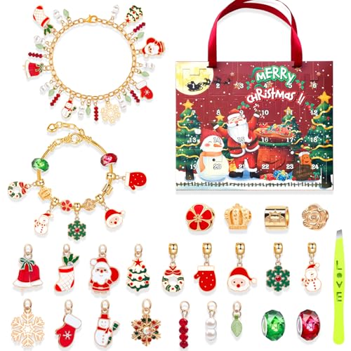 vohiko Weihnachts-Adventskalender-Armbänder für Mädchen, 24 Tage Weihnachts-Countdown-Kalender, DIY-Schmuckherstellungsset, Geschenk, 22 Charm-Perlen von vohiko