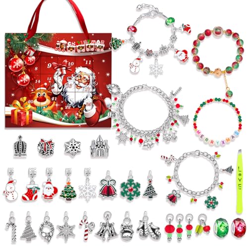 vohiko Weihnachts-Adventskalender-Armbänder für Mädchen, 24 Tage Weihnachts-Countdown-Kalender, DIY-Schmuckherstellungsset, Geschenk, 22 Charm-Perlen von vohiko