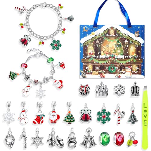 vohiko Weihnachts-Adventskalender-Armbänder für Mädchen, 24 Tage Weihnachts-Countdown-Kalender, DIY-Schmuckherstellungsset, Geschenk, 22 Charm-Perlen von vohiko