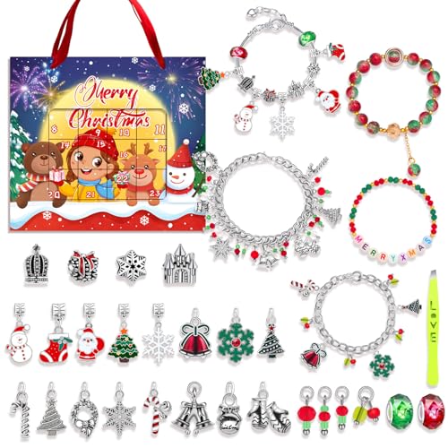 vohiko Weihnachts-Adventskalender-Armbänder für Mädchen, 24 Tage Weihnachts-Countdown-Kalender, DIY-Schmuckherstellungsset, Geschenk, 22 Charm-Perlen von vohiko