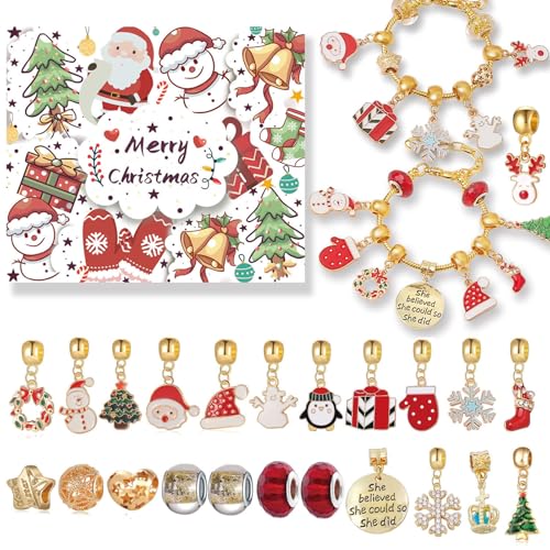 vohiko Weihnachts-Adventskalender-Armbänder für Mädchen, 24 Tage Weihnachts-Countdown-Kalender, DIY-Schmuckherstellungsset,22 Charm-Perlen, Geschenk von vohiko