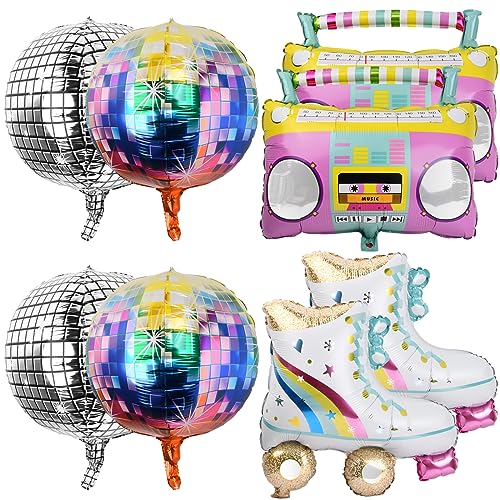 Folienballon Disco, 22 Zoll Riesige 4D Folienballons, Regenbogen Rollschuh Luftballons, Folienballon Radio, Disco Party Deko Ballons, 80er 90er Jahre Retro Party Deko für Disco Hip Hop Mottoparty von volumoon