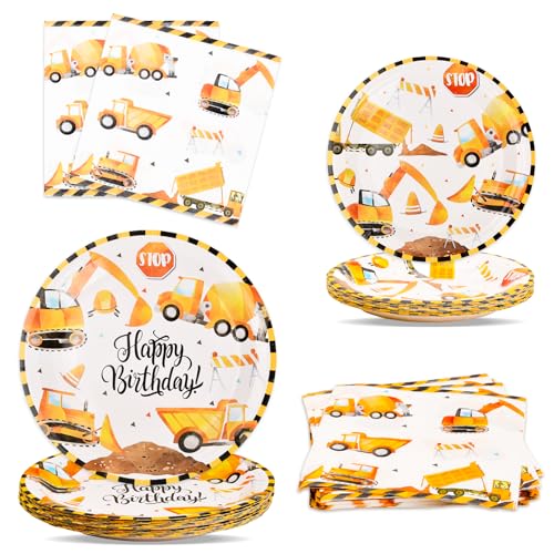 Volumoon 75pcs Baustelle Partygeschirr Geburtstag Deko, Bagger Baustelle Deko Kindergeburtstag 2 jahre für 25 Gästen, Bagger Pappteller Bagger Servietten Geburtstagsdeko Baustelle kindergeburtstag von volumoon