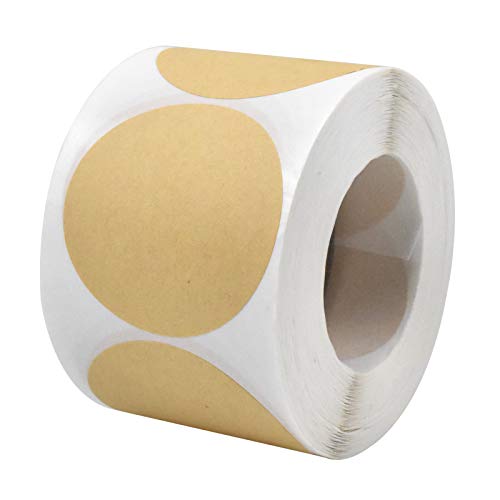 Volumoon Kraftpapier Rolle Etiketten, 500 Stück Runde Braune Aufkleber, 50mm Selbstklebende Kraftpapier Aufkleber für Marmeladenetiketten, Aufbewahrungsdosen,Geschenkverpackung von volumoon