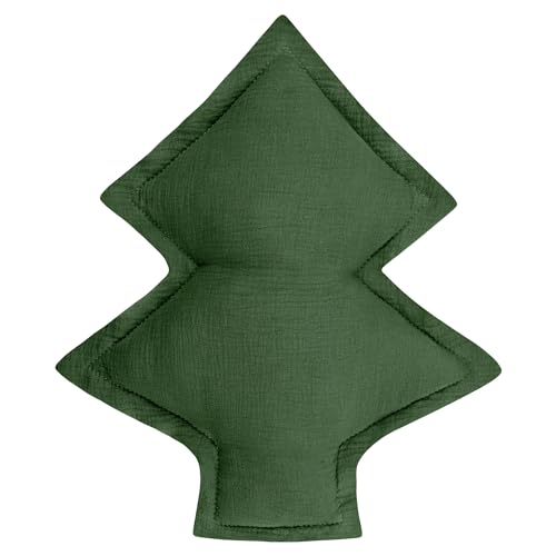 von Herzen Musselinkissen aus 100% Baumwolle I Kinderkissen I Dekokissen Tannenbaum I Tannenbaumkissen für Kinderzimmer & Bett I Weihnachtskissen I Handgenähtes Kissen (Khaki) von von Herzen