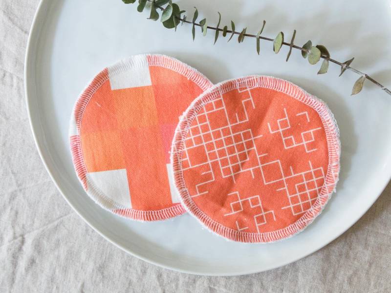 Große Make-Up Reinigungspads Aus Biobaumwolle 2Er Set, Orange, Weiß, Waschbare Abschminkpads, Zero Waste Baumwollpads, Handgefertigt von vonpleissenstein