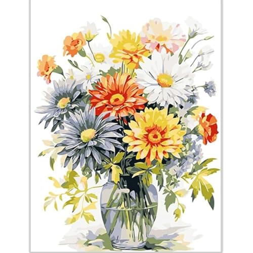 vooiceofco Malen Nach Zahlen Erwachsene Blumen Faltenfreie Leinwand mit 3 Pinseln Acrylpigment DIY Ölgemälde Leinwand Set 40X50CM Rahmenlos von vooiceofco