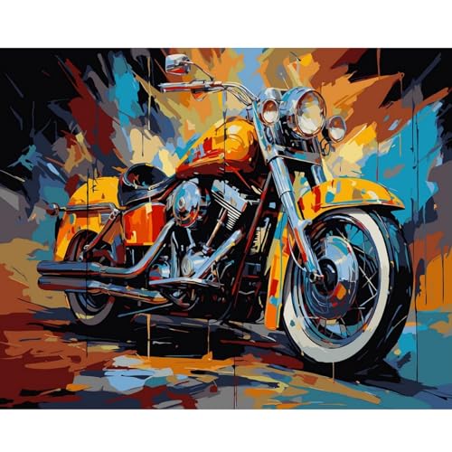 vooiceofco Malen Nach Zahlen Erwachsene Landschafts Faltenfreie Leinwand mit 3 Pinseln Acrylpigment DIY Ölgemälde Leinwand Set 40X50CM Rahmenlos,Motorrad von vooiceofco