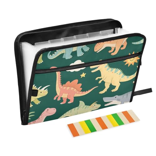 Dokumentenmappe mit Cartoon-Dinosaurier-Illustration, 13 Taschen, A4, Briefgröße mit Reißverschluss, für Aktenordner Dokumentenmappe mit Cartoon-Dinosaurier-Illustration, 13 Taschen, A4, Briefgröße mit Reißverschluss, für Aktenordner von voucong