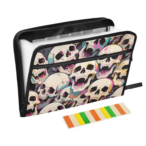 Fächermappe mit buntem Cartoon-Totenkopf-Design, 13 Fächer, A4, Briefgröße, mit Reißverschluss, für erweiterbare Dokumententasche Fächermappe mit buntem Cartoon-Totenkopf-Design, 13 Fächer, A4, Briefgröße, mit Reißverschluss, für erweiterbare Dokumententasche von voucong