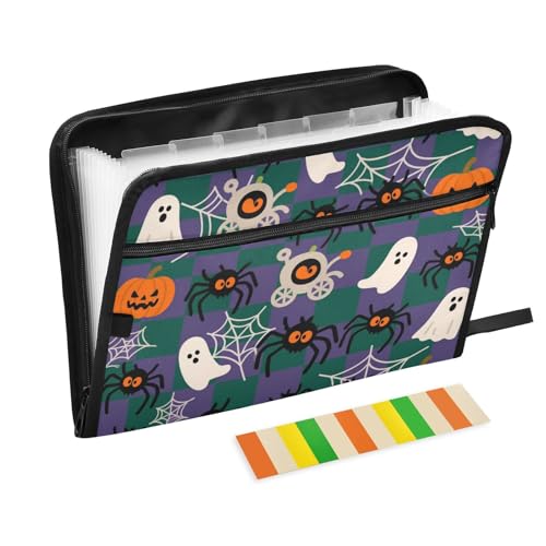 Happy Halloween Spinnennetz-Aktenordner, kariert, 13 Taschen, A4, Briefgröße mit Reißverschluss, zum Erweitern von Hängemappen Happy Halloween Spinnennetz-Aktenordner, kariert, 13 Taschen, A4, Briefgröße mit Reißverschluss, zum Erweitern von Hängemappen von voucong