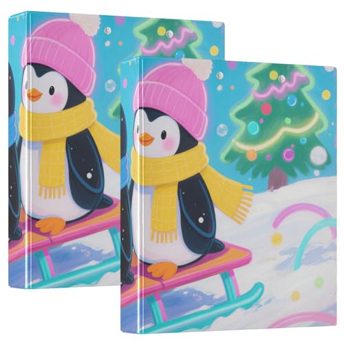Ringbuch, 3,8 cm, rund, fluoreszierend, neonfarben, Pinguin, Winter, mit Klemmbrett, 2 Stück, ästhetischer Ordner, Hardcover Ringbuch, 3,8 cm, rund, fluoreszierend, neonfarben, Pinguin, Winter, mit Klemmbrett, 2 Stück, ästhetischer Ordner, Hardcover von voucong