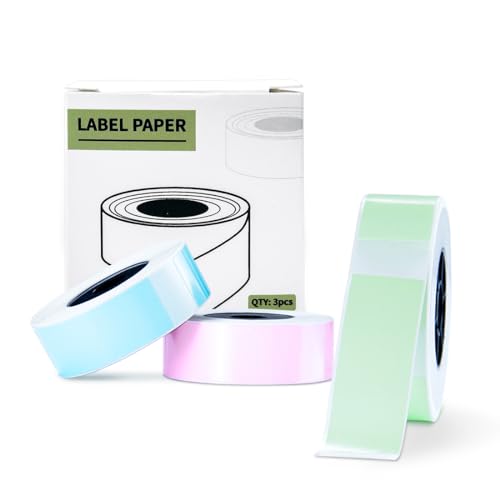 vretti Label Maker Tape Sticker Etiketten, Thermopapier selbstklebendes Etikettenband, Etiketten für Büro, Haus, Küche, Lagerung. (Vorgeschnitten, Blau, Grün, Rosa) von vretti