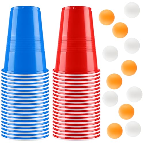 Bierpong Becher Set, Beer Pong Becher Enthält 12 Tischtennisbälle und 40 Becher , 500ML Beerpongbecher, Wiederverwendbare Partybecher für Weihnachten Party Geburtstag Festivals Hochzeit Camping von vvhippo